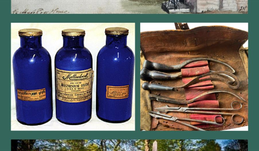 collage of various images including old painting of Clifton House, image of Clifton Street cemetery.