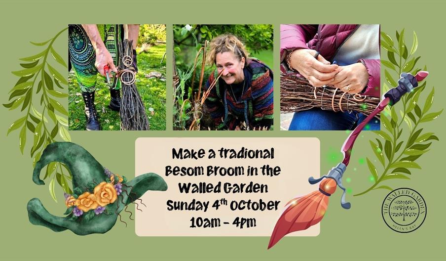 Promotional image announcing the Traditional Besom Broom Workshop at The Walled Garden, Helen's Bay.