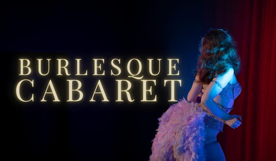 Burlesque dancer with logo beside them