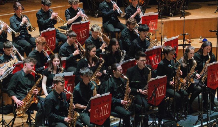 Picture of the brass section of the Ulster Youth Jazz Orchestra