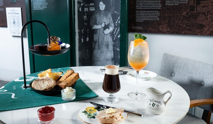 Photo of bakery goods, Irish Coffee and Spritz.