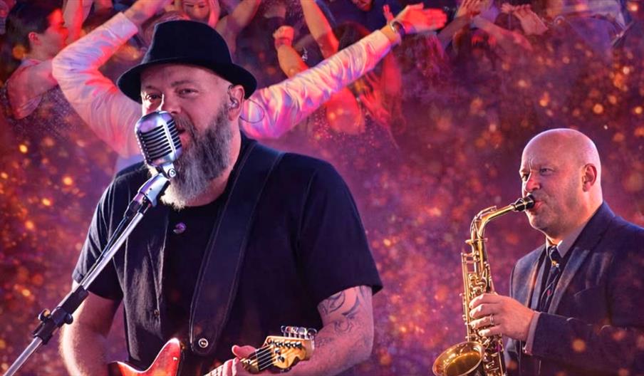 A live band with guitar and saxophone