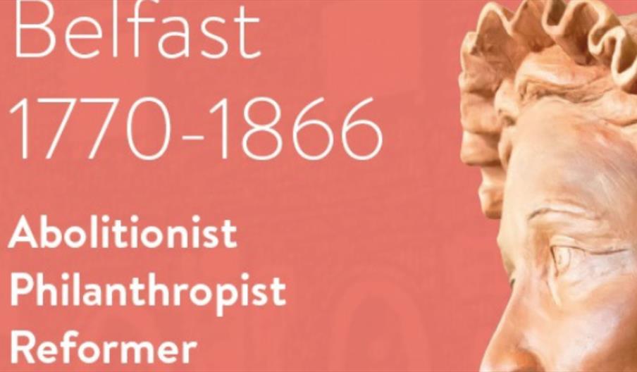 Poster featuring a sculpted profile of Mary Ann McCracken with text reading 'Mary Ann McCracken's Belfast 1770–1866' and the words 'Abolitionist, Phil