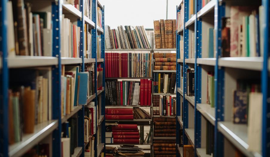 A library showing books on the shelves
