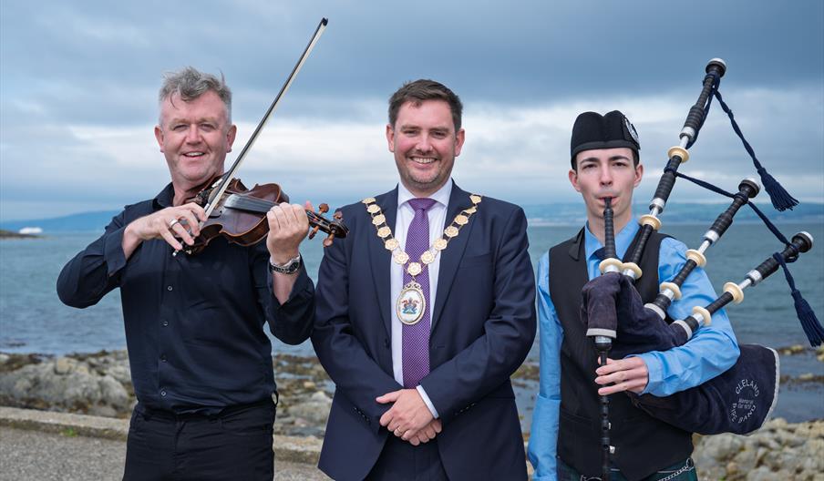 Bangor Vibes - Plunkett McGartland, Bangor Beats and Rhythms and Daniel McBlain, Piper with Cleland Memorial Bangor, Mayor of Ards and North Down, Cou