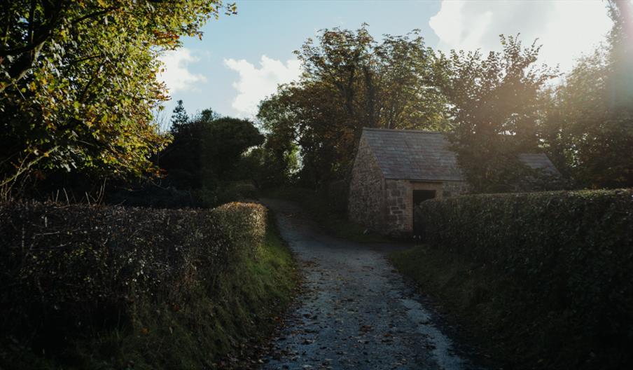 a rural lane at the ulster folk museum featuring the forge