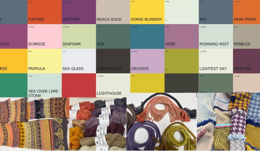 A swatch of 32 different colours plus images of rope and thread