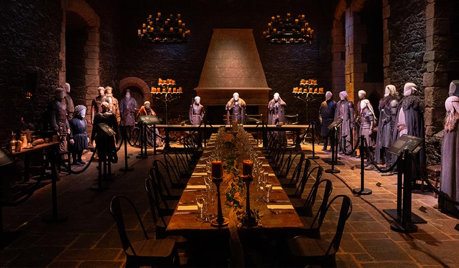 Winterfell Immersive Dining Experience (Image shows a feast table in Winterfell set at the Game of Thrones Studio Tour)