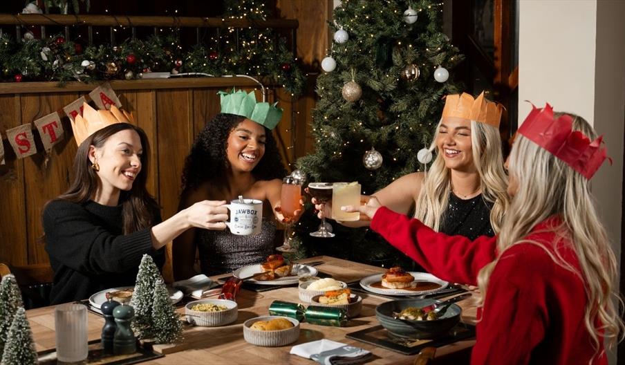 girls having christmas dinner