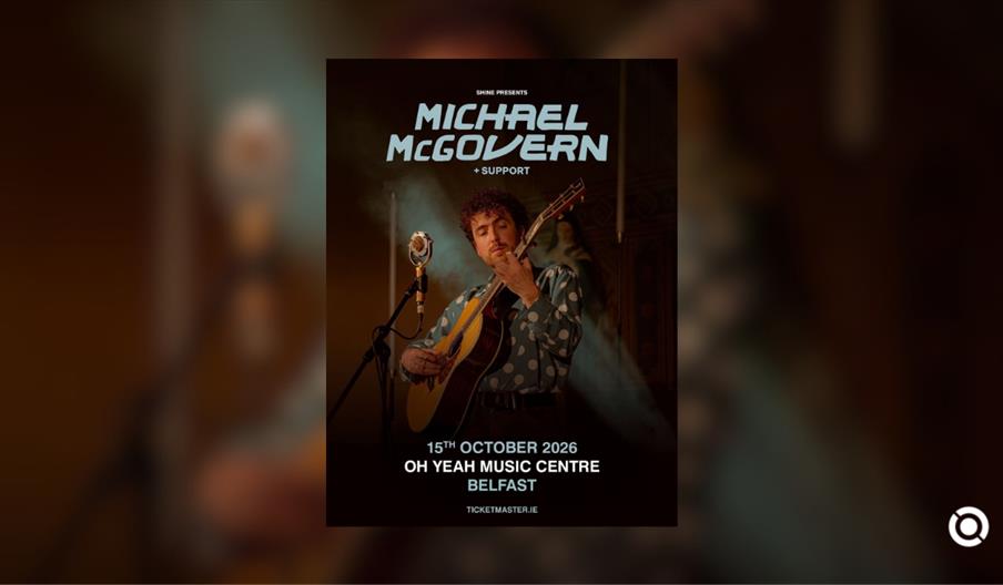 An event poster from the file vb151026.jpg for "**MICHAEL MCGOVERN + SUPPORT**," presented by Shine.  The design features a dark background with a cen
