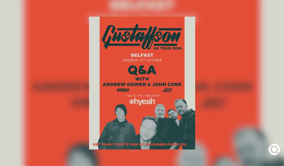 An event poster for "Gustaffson UK Tour 2026" from the file vb171026.png, featuring a bold orange central banner framed by light grey margins.  The te