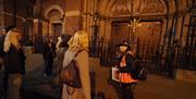 Atmospheric image of group outside church
